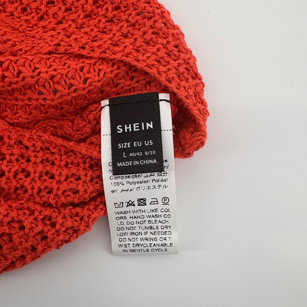 SHEIN Orange Crochet‎ Knit Crop Top Sleeveless Tank Summer Festival Size L - Picture 4 of 4